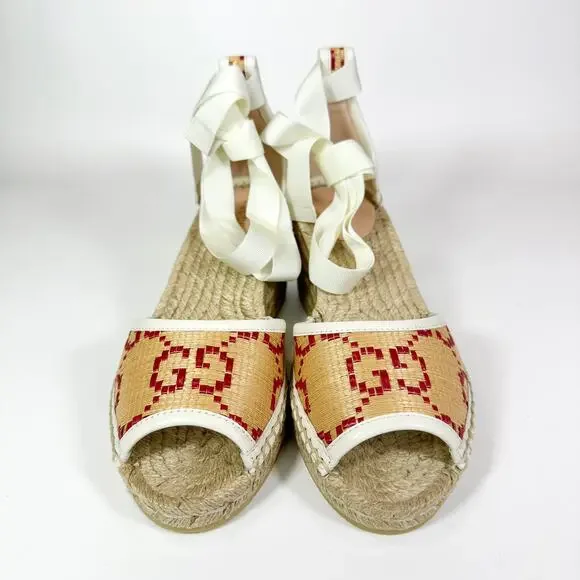 Gucci Woven GG Espadrille Wedge Heel - Women’s 7.5